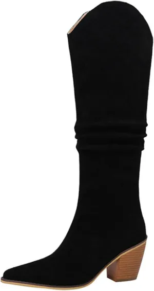 Erocalli Women's Knee High Boot Women Suede Thigh Boot Fashion Chunky Block High Heel Long Boots
