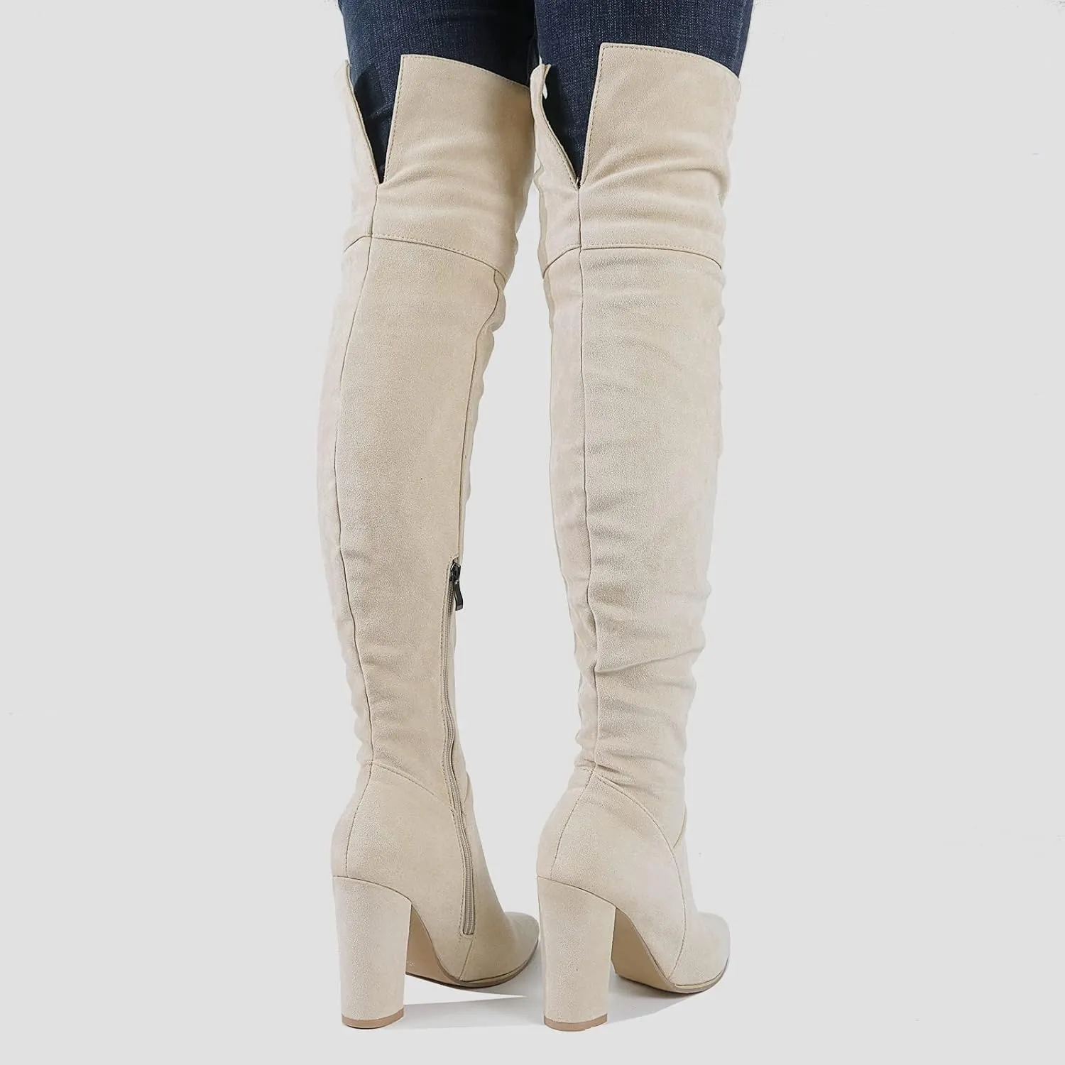 Erocalli Women's Knee High Boot Women Suede Thigh Boot Fashion Chunky Block High Heel Long Boots