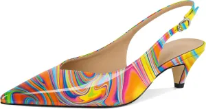 Esvowido Women's Low Kitten Heel Pumps Slingback Pointed Toe Pump 2" Low Heels Closed Toe Pumps Comfortable Patent Leather Pump for Women Office