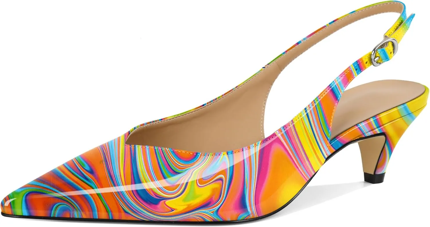 Esvowido Women's Low Kitten Heel Pumps Slingback Pointed Toe Pump 2" Low Heels Closed Toe Pumps Comfortable Patent Leather Pump for Women Office
