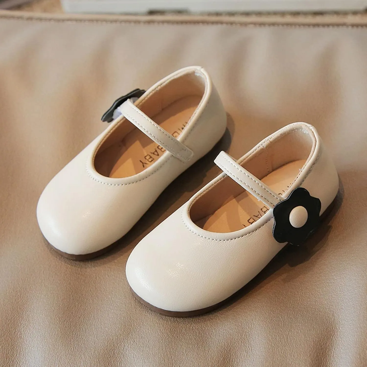 Fashion Autumn Girls Casual Shoes Flat Lightweight Solid Color Flower Hook Loop Dress Shoes Simple Toddler Boots 6