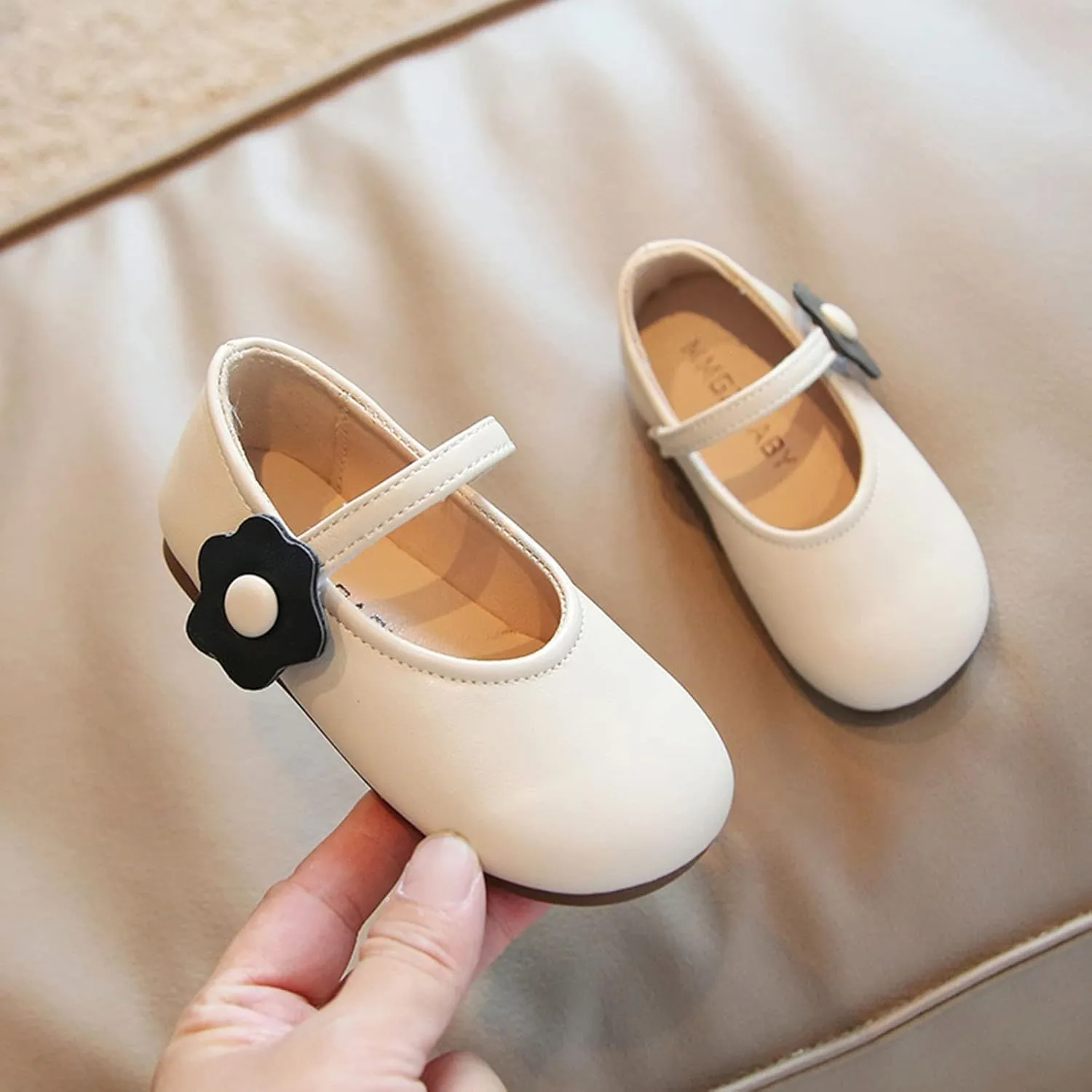 Fashion Autumn Girls Casual Shoes Flat Lightweight Solid Color Flower Hook Loop Dress Shoes Simple Toddler Boots 6