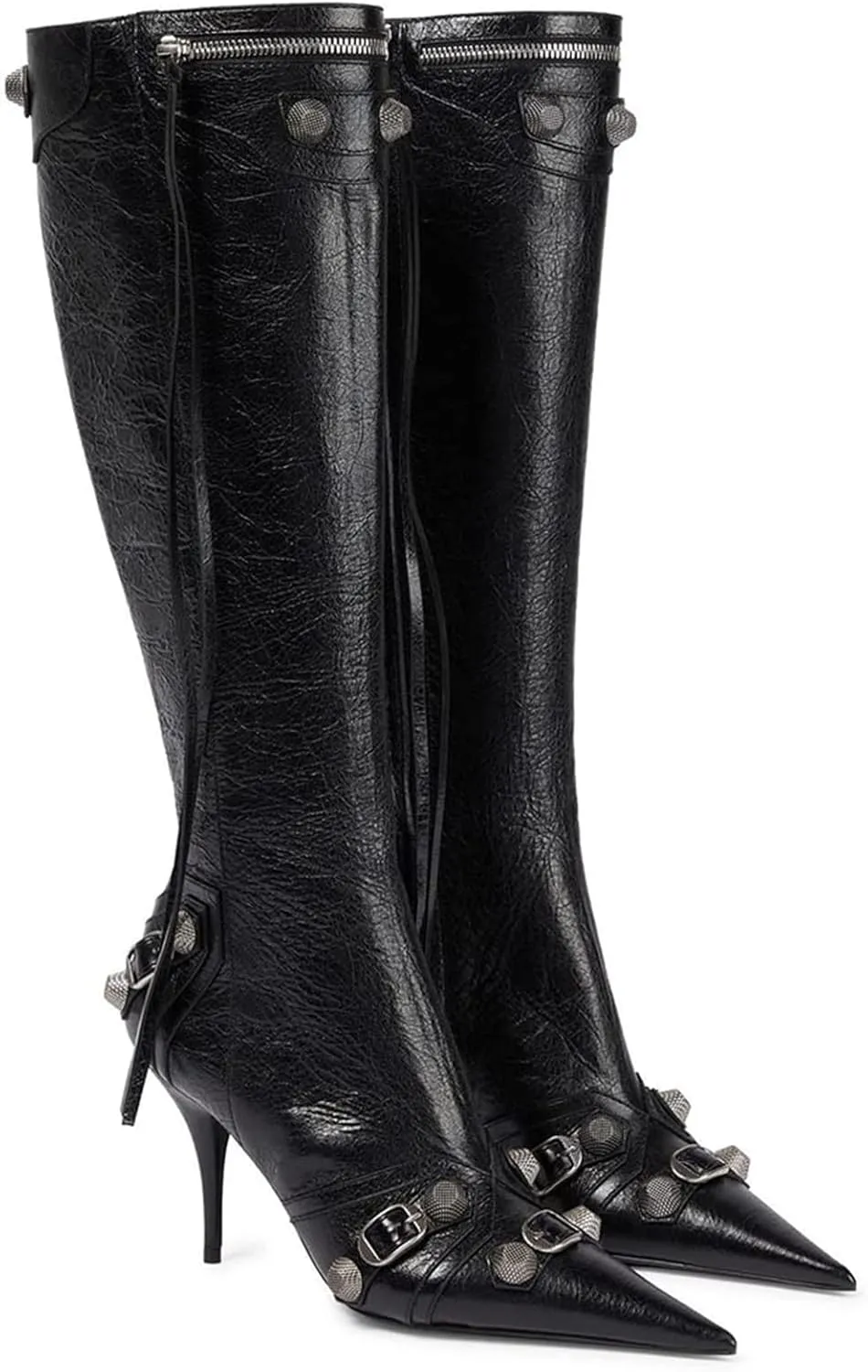femflame Women's Knee High Boots for Women Pointed Toe Stiletto High Heels Rivet Party Dress Hot Long