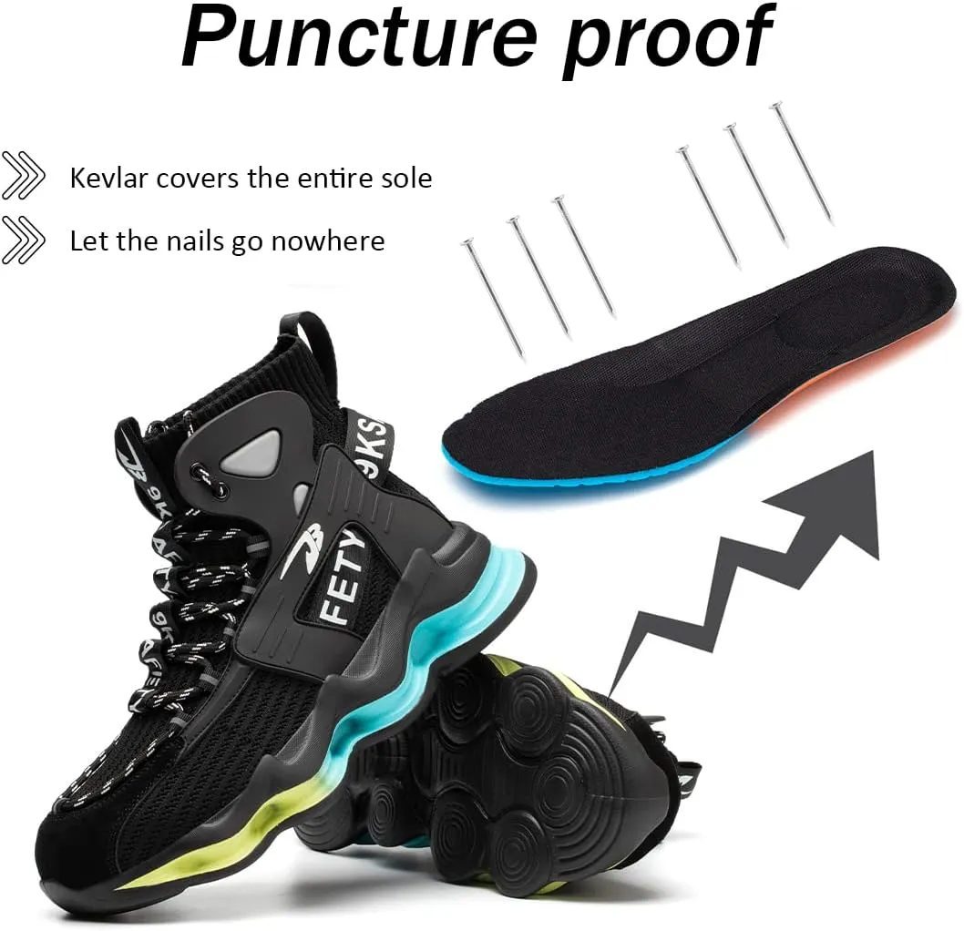 Fiedaz Steel Toe Work Shoes for Men Breathable High Top Sneakers Lightweight Puncture-Proof Safety Boots Industries Construction Work Boots