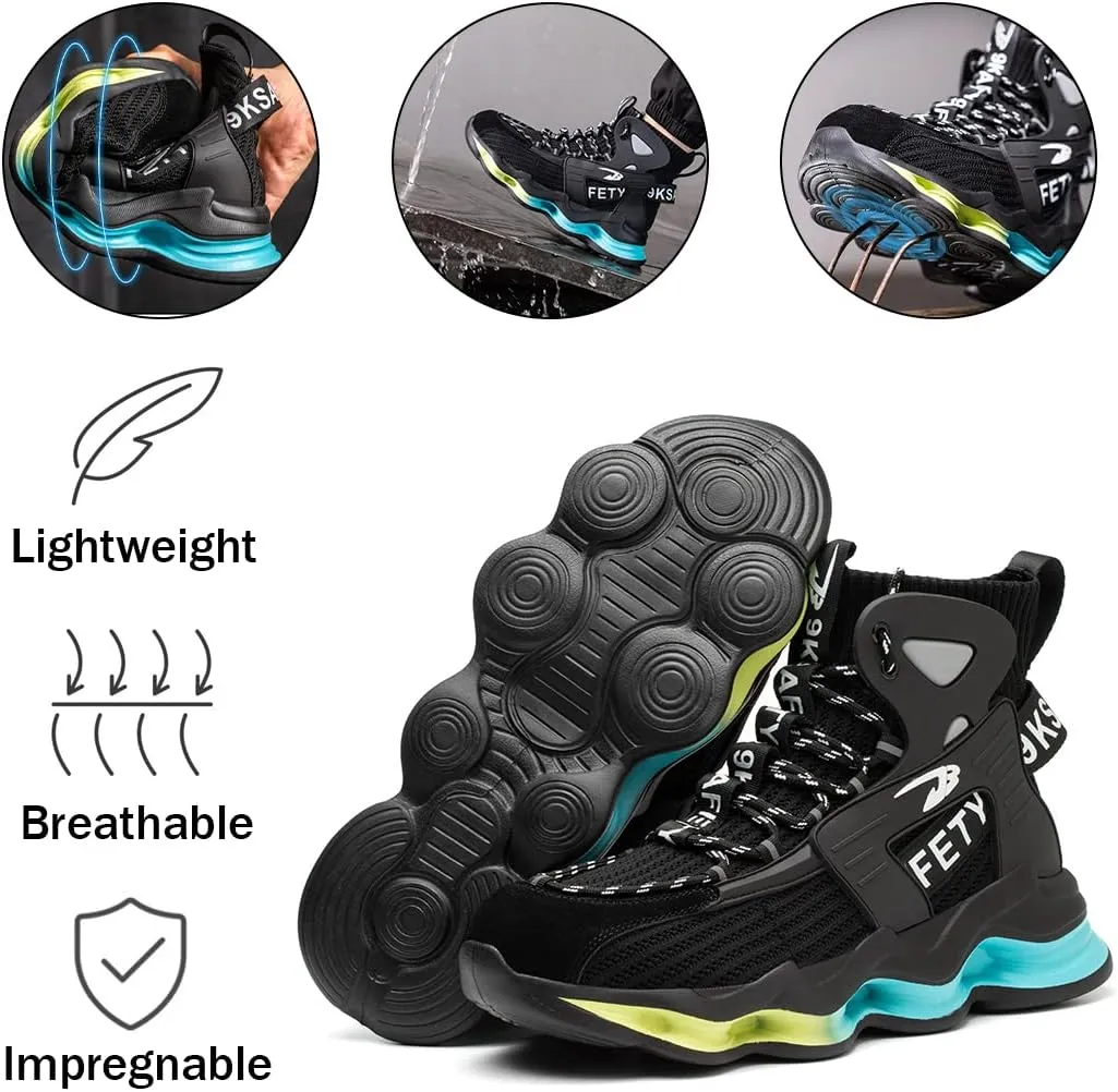 Fiedaz Steel Toe Work Shoes for Men Breathable High Top Sneakers Lightweight Puncture-Proof Safety Boots Industries Construction Work Boots