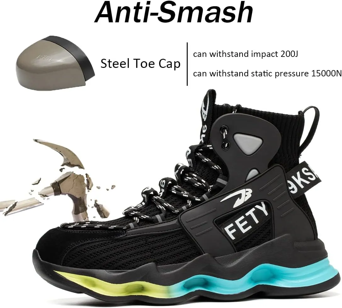 Fiedaz Steel Toe Work Shoes for Men Breathable High Top Sneakers Lightweight Puncture-Proof Safety Boots Industries Construction Work Boots