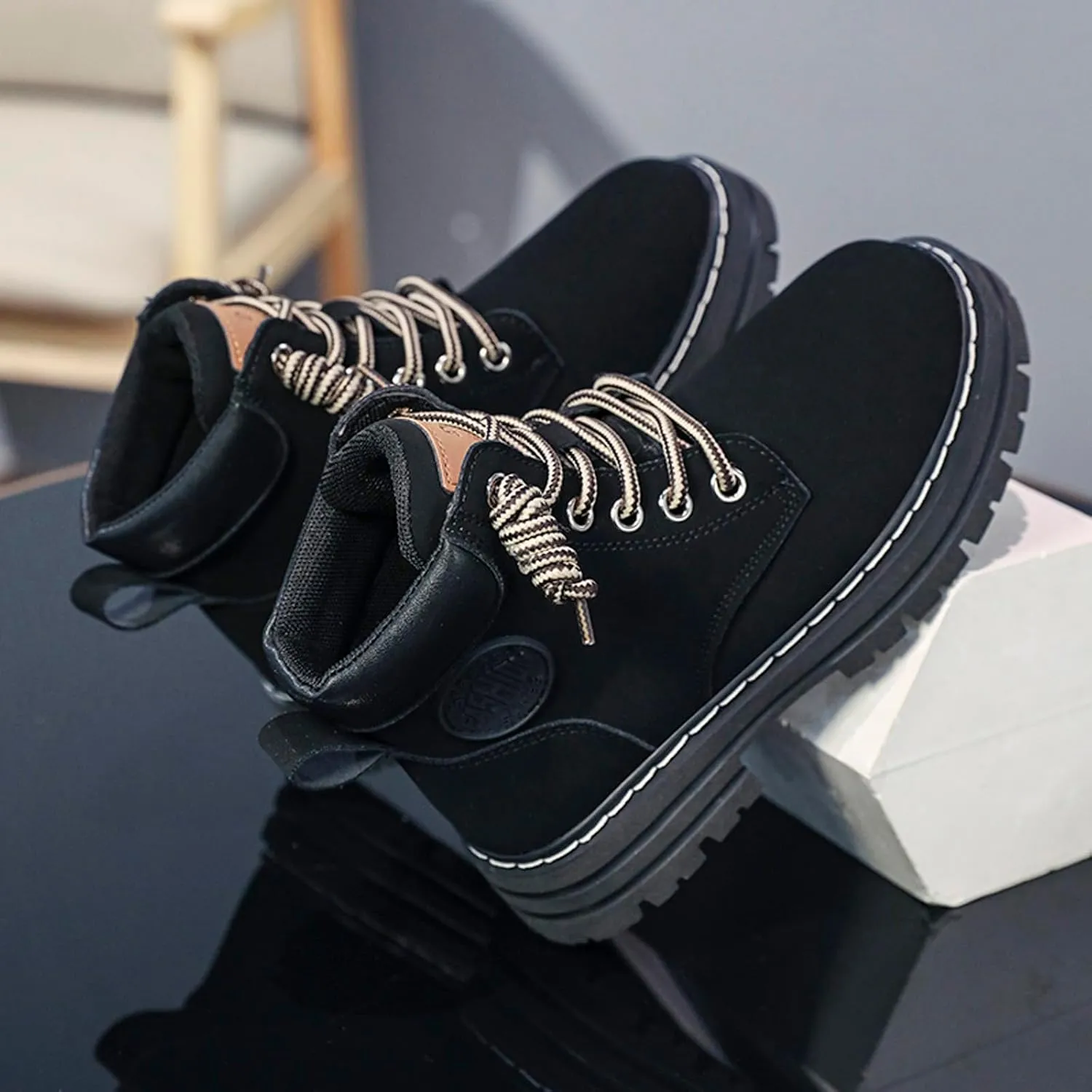 FLIOZY Kids Ankle Boots Boys Fashion Lace Up Work Boots Outdoor Comfort Combat Boots