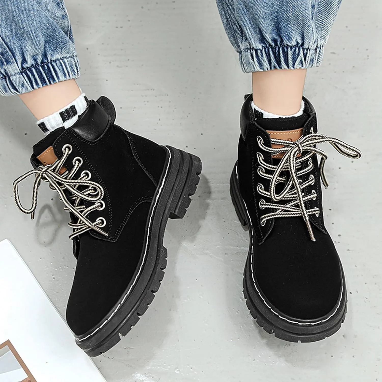 FLIOZY Kids Ankle Boots Boys Fashion Lace Up Work Boots Outdoor Comfort Combat Boots