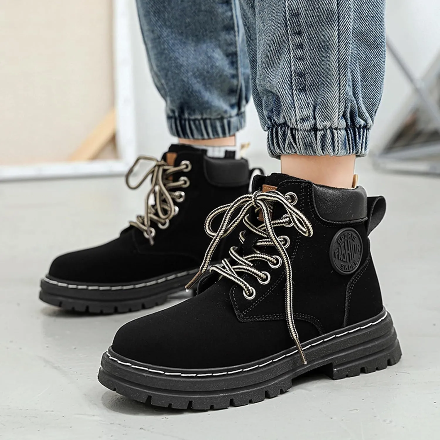 FLIOZY Kids Ankle Boots Boys Fashion Lace Up Work Boots Outdoor Comfort Combat Boots