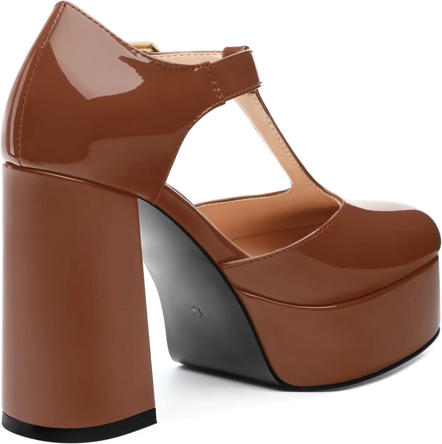FOGEENA Platform Heels for Women Chunky Block High Heel Closed Square Toe 4.3 Inch T-Strap Mary Jane Pumps Casual Dress Shoe