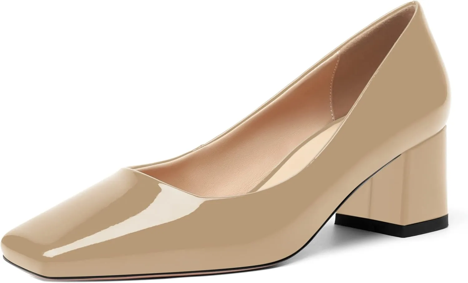 FOGEENA Womens Fashion Comfortable Square Toe Slip On Patent Leather Evening Chunky Low Heel Pumps Dress Shoes 2.2 Inch