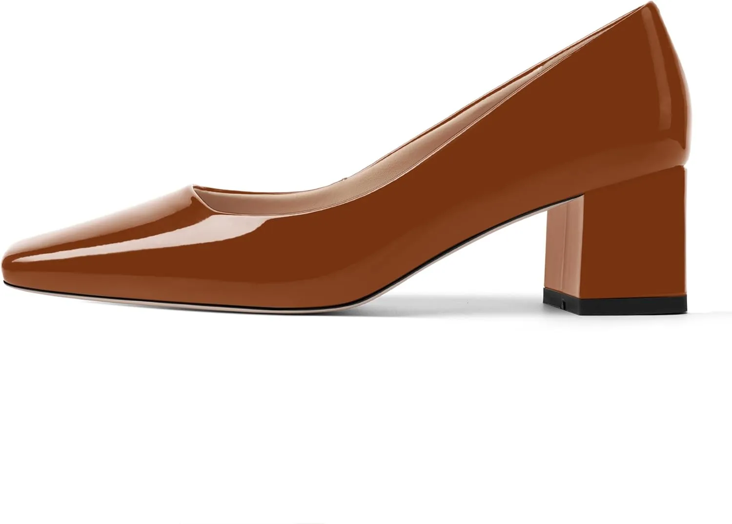 FOGEENA Womens Fashion Comfortable Square Toe Slip On Patent Leather Evening Chunky Low Heel Pumps Dress Shoes 2.2 Inch