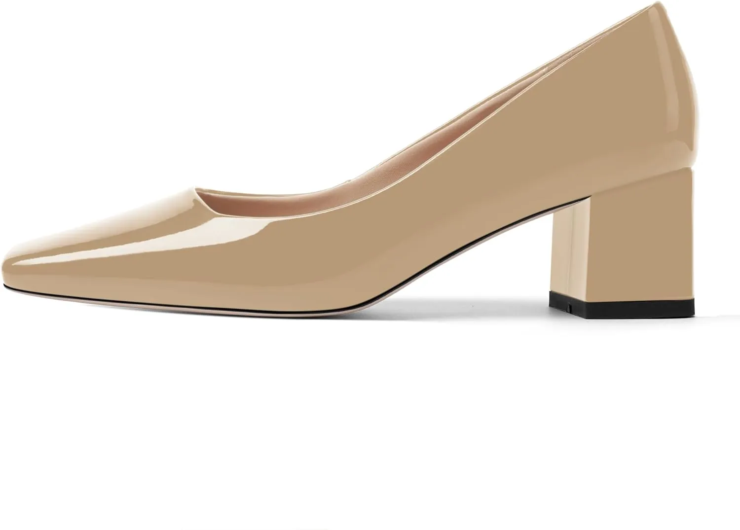 FOGEENA Womens Fashion Comfortable Square Toe Slip On Patent Leather Evening Chunky Low Heel Pumps Dress Shoes 2.2 Inch