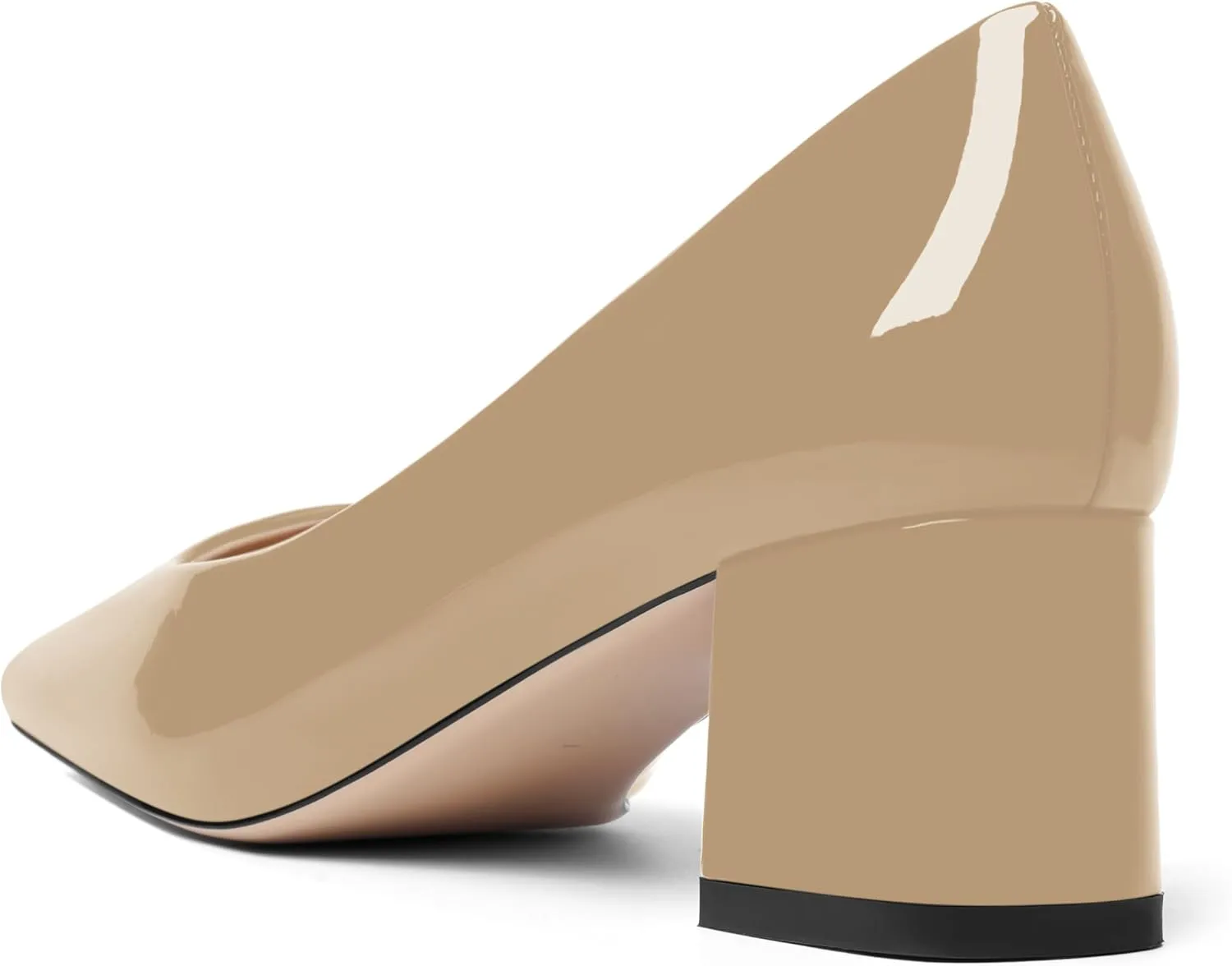 FOGEENA Womens Fashion Comfortable Square Toe Slip On Patent Leather Evening Chunky Low Heel Pumps Dress Shoes 2.2 Inch