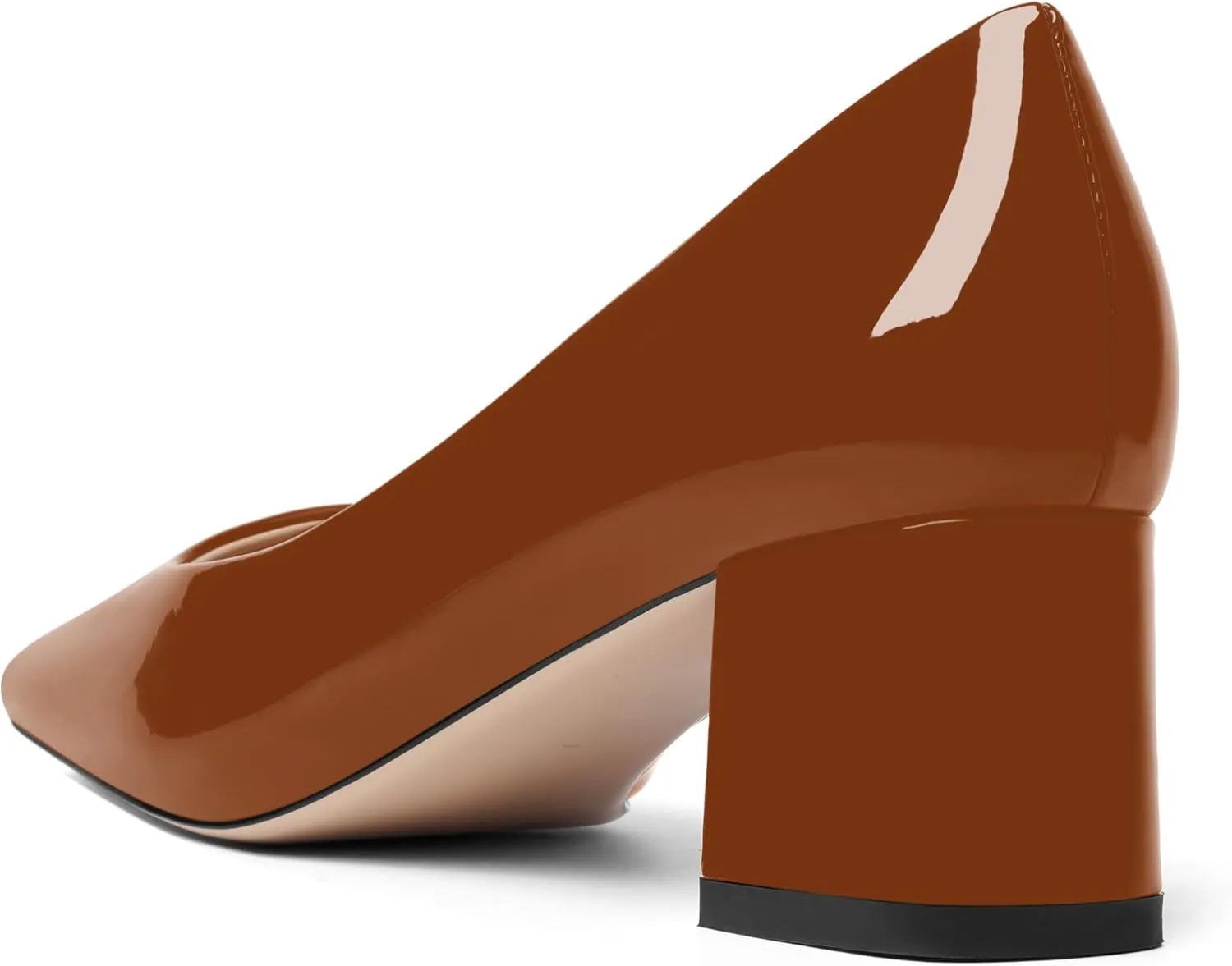 FOGEENA Womens Fashion Comfortable Square Toe Slip On Patent Leather Evening Chunky Low Heel Pumps Dress Shoes 2.2 Inch