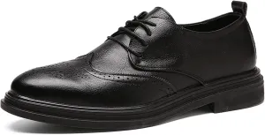 Formal Dress Shoes for Men Lace Up Derby Shoes Brogue Embossed Wing Tip Round Toe Vegan Leather Rubber Sole Resistant Non Slip Anti-Slip Block Heel