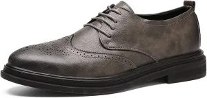 Formal Dress Shoes for Men Lace Up Derby Shoes Brogue Embossed Wing Tip Round Toe Vegan Leather Rubber Sole Resistant Non Slip Anti-Slip Block Heel
