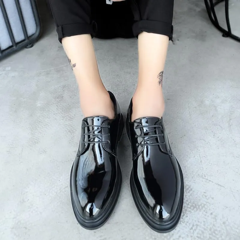 Formal Dress Shoes for Men Lace Up Pointed Toe Vegan Leather Shiny Derby Shoes Slip Resistant Block Heel Anti-Slip Non Slip Low Top Business