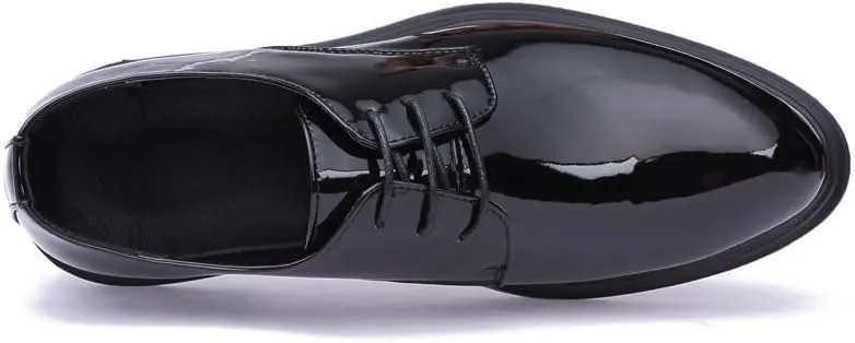 Formal Dress Shoes for Men Lace Up Pointed Toe Vegan Leather Shiny Derby Shoes Slip Resistant Block Heel Anti-Slip Non Slip Low Top Business
