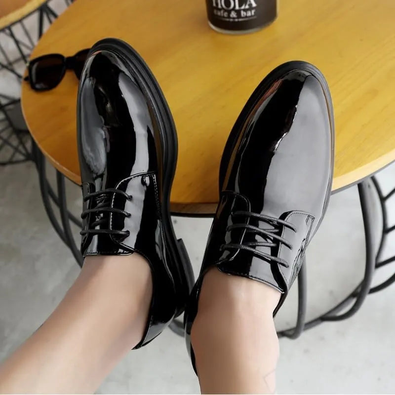 Formal Dress Shoes for Men Lace Up Pointed Toe Vegan Leather Shiny Derby Shoes Slip Resistant Block Heel Anti-Slip Non Slip Low Top Business