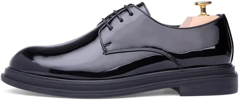 Formal Dress Shoes for Men Lace Up Pointed Toe Vegan Leather Shiny Derby Shoes Slip Resistant Block Heel Anti-Slip Non Slip Low Top Business