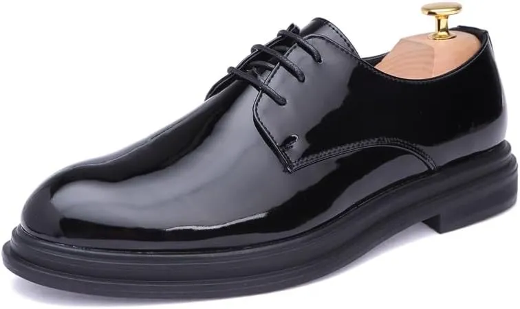 Formal Dress Shoes for Men Lace Up Pointed Toe Vegan Leather Shiny Derby Shoes Slip Resistant Block Heel Anti-Slip Non Slip Low Top Business