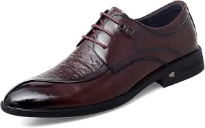 Formal Dress Shoes for Men Lace Up Split Round Toe Crocodile Embossed Derby Shoes Vegan Leather Low Top Slip Resistant Rubber Sole Block Heel Classic