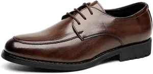 Formal Oxford Shoes for Men Lace Up Pointed Toe Vegan Leather Apron Toe Derby Shoes Block Heel Anti-Slip Low Top Rubber Sole Non Slip Party