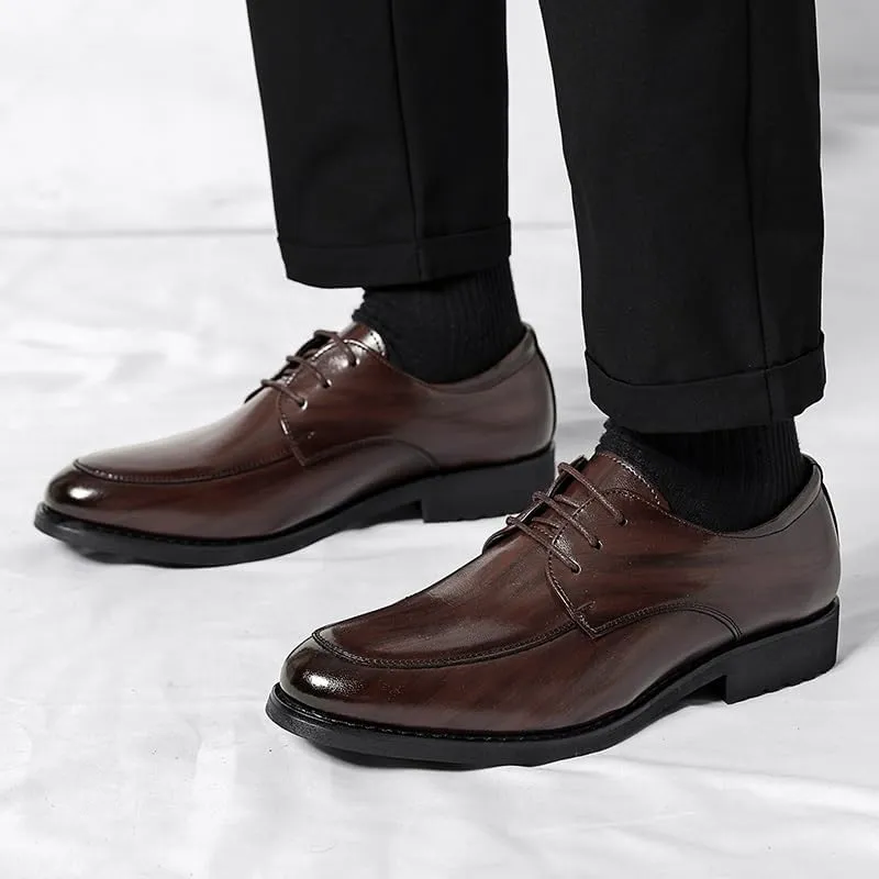 Formal Oxford Shoes for Men Lace Up Pointed Toe Vegan Leather Apron Toe Derby Shoes Block Heel Anti-Slip Low Top Rubber Sole Non Slip Party