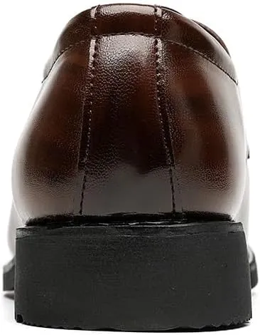 Formal Oxford Shoes for Men Lace Up Pointed Toe Vegan Leather Apron Toe Derby Shoes Block Heel Anti-Slip Low Top Rubber Sole Non Slip Party