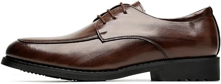 Formal Oxford Shoes for Men Lace Up Pointed Toe Vegan Leather Apron Toe Derby Shoes Block Heel Anti-Slip Low Top Rubber Sole Non Slip Party