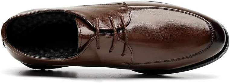 Formal Oxford Shoes for Men Lace Up Pointed Toe Vegan Leather Apron Toe Derby Shoes Block Heel Anti-Slip Low Top Rubber Sole Non Slip Party