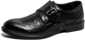 Formal Oxford Shoes for Men Slip On Pointed Toe Vegan Leather Solid Color Monk Strap Block Heel Non Slip Low Top Rubber Sole Slip Resistant Working