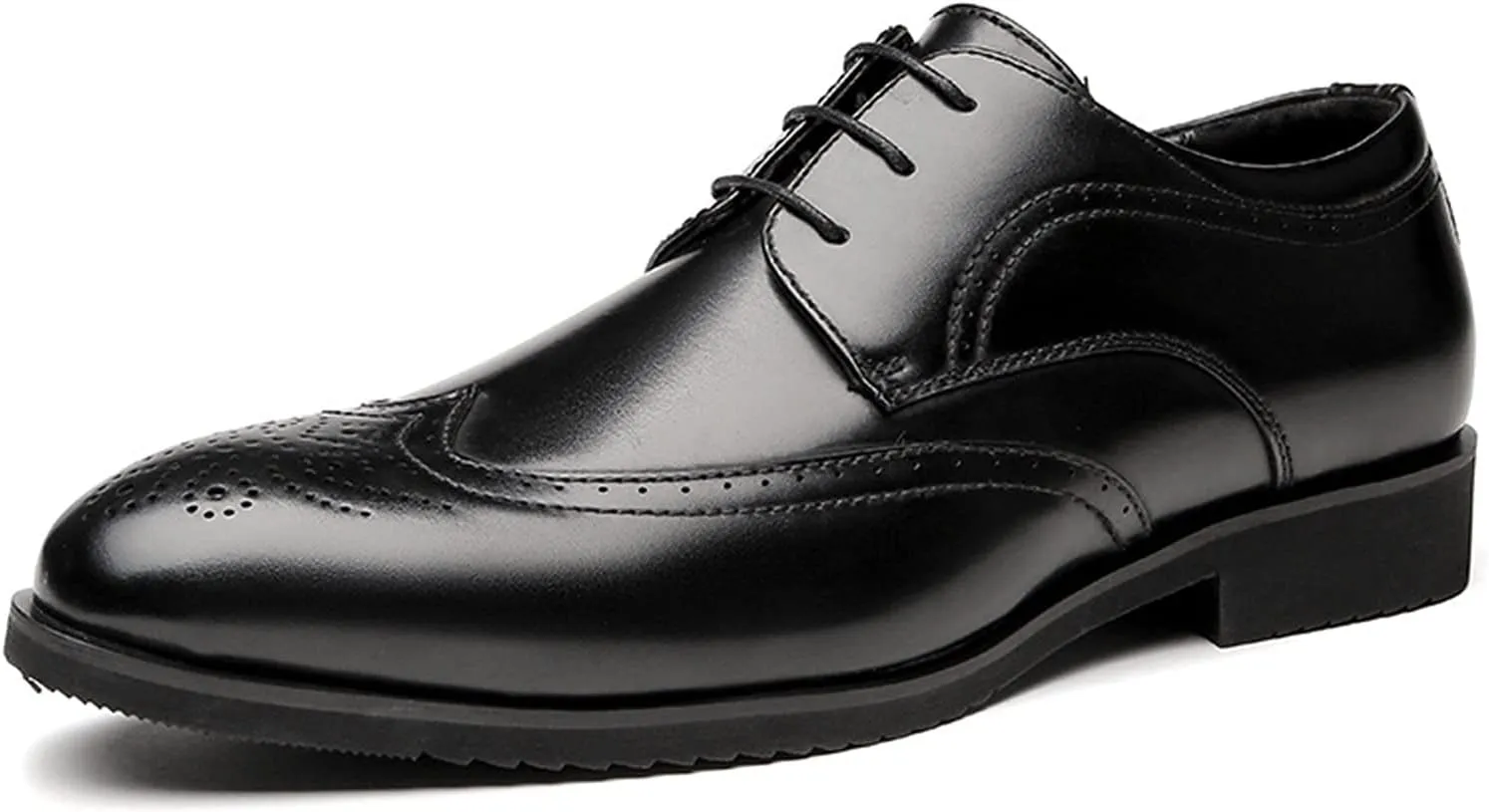 Formal Shoes Dress Oxford for Men Lace Up Brogue Embossed Wing tip Burnished Toe Vegan Leather Anti-Slip Low Top Non Slip Prom