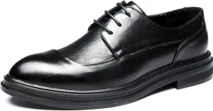 Formal Shoes Dress Oxford for Men Lace Up Derby Shoes Round Burnished Toe Vegan Leather Rubber Sole Anti-Slip Non Slip Party