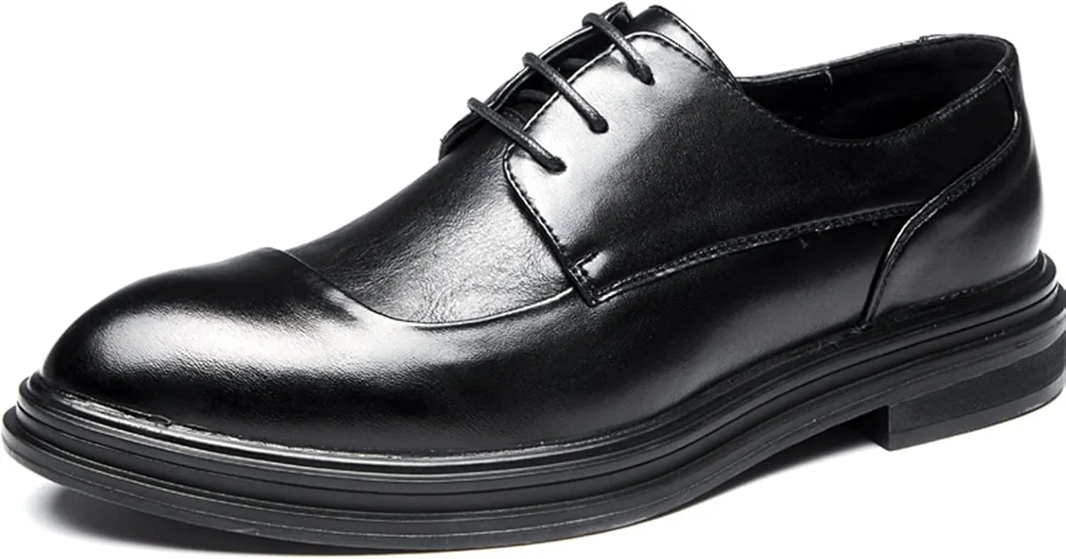 Formal Shoes Dress Oxford for Men Lace Up Derby Shoes Round Burnished Toe Vegan Leather Rubber Sole Anti-Slip Non Slip Party