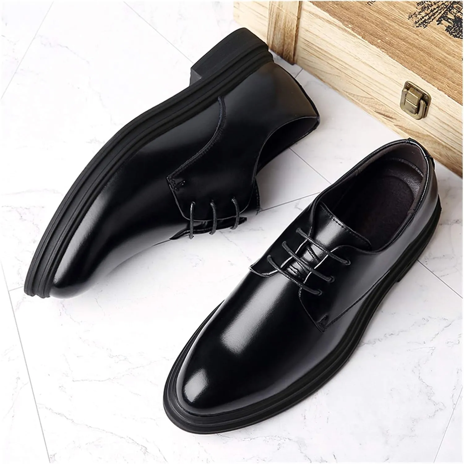 Formal Shoes Dress Oxford for Men Lace Up Derby Shoes Round Toe Vegan Leather Resistant Non Slip Low Top Block Heel Wedding