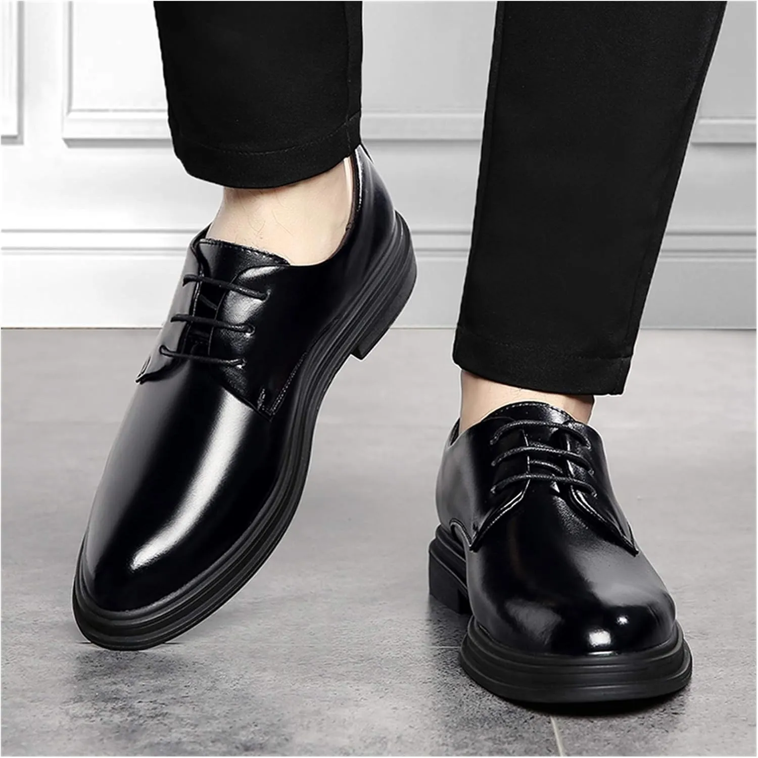 Formal Shoes Dress Oxford for Men Lace Up Derby Shoes Round Toe Vegan Leather Resistant Non Slip Low Top Block Heel Wedding