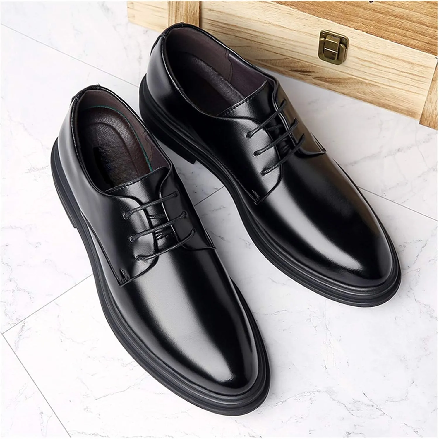 Formal Shoes Dress Oxford for Men Lace Up Derby Shoes Round Toe Vegan Leather Resistant Non Slip Low Top Block Heel Wedding