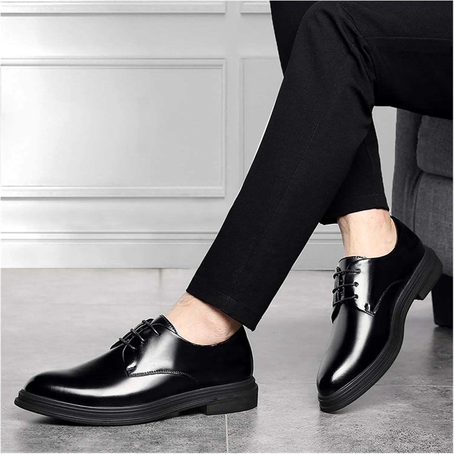 Formal Shoes Dress Oxford for Men Lace Up Derby Shoes Round Toe Vegan Leather Resistant Non Slip Low Top Block Heel Wedding