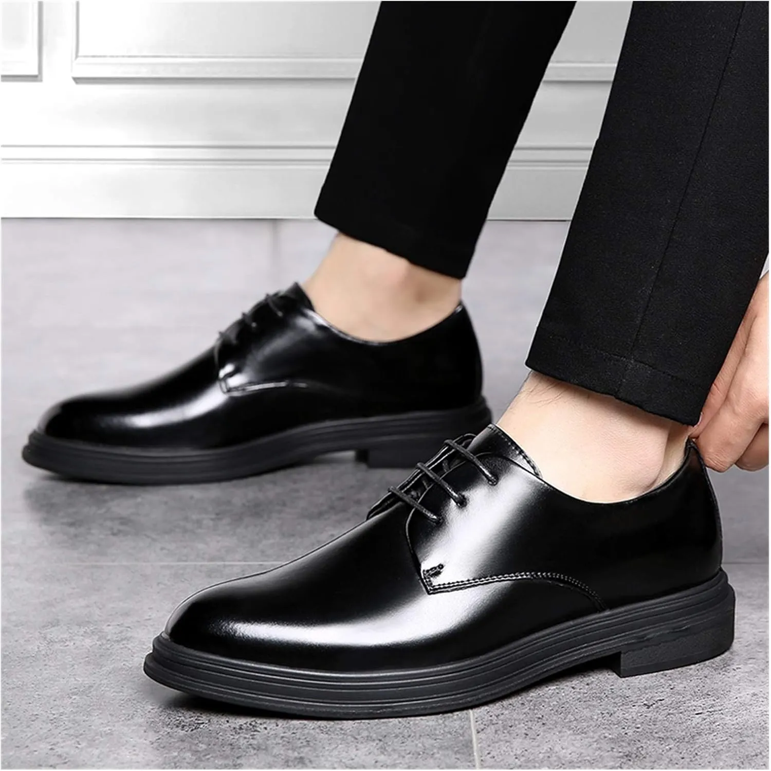 Formal Shoes Dress Oxford for Men Lace Up Derby Shoes Round Toe Vegan Leather Resistant Non Slip Low Top Block Heel Wedding