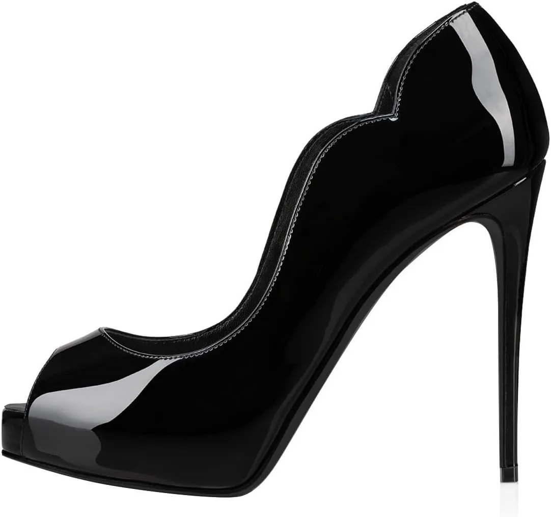 FSJ Women Classic Peep Toe Platform Pumps Sexy Stiletto High Heels Slip On Patent Leather Basic Pumps Wedding Party Dress Shoes Size 4-16 US