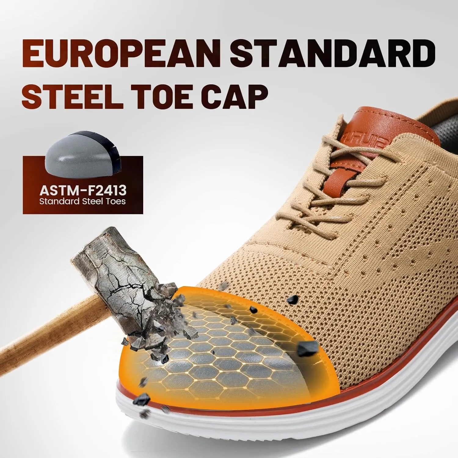 Furuian Steel Toe Shoes for Men Safety Shoes for Men Casual Dress Work Sneakers Lightweight Steel Toe Work Sneakers Comfortable Safety Tennis Oxfords