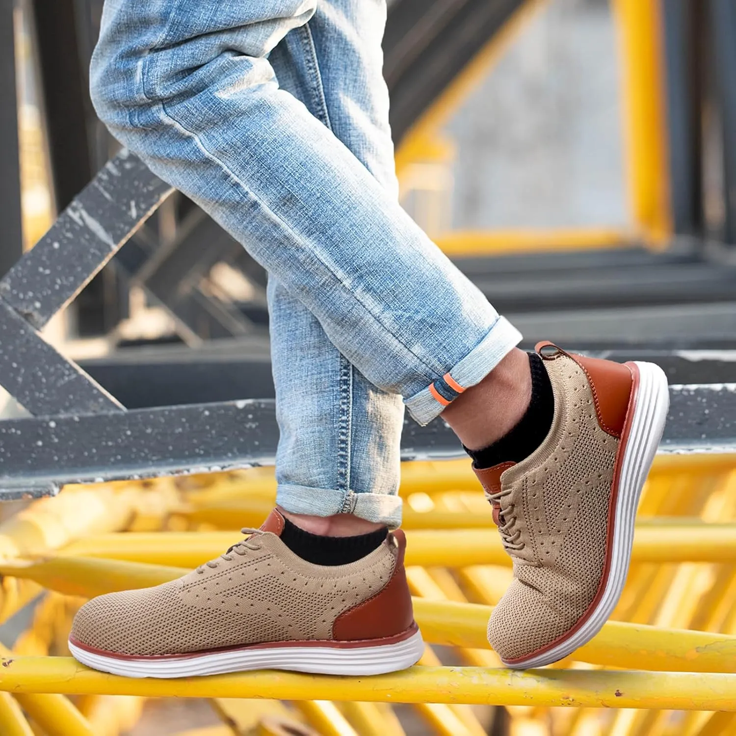 Furuian Steel Toe Shoes for Men Safety Shoes for Men Casual Dress Work Sneakers Lightweight Steel Toe Work Sneakers Comfortable Safety Tennis Oxfords