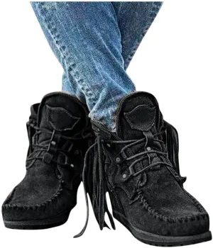Gibobby Booties for Women Low Heel V-Cut Flat Ankle Boots Comfort Combat Boots Fall Winter Booties Shoes