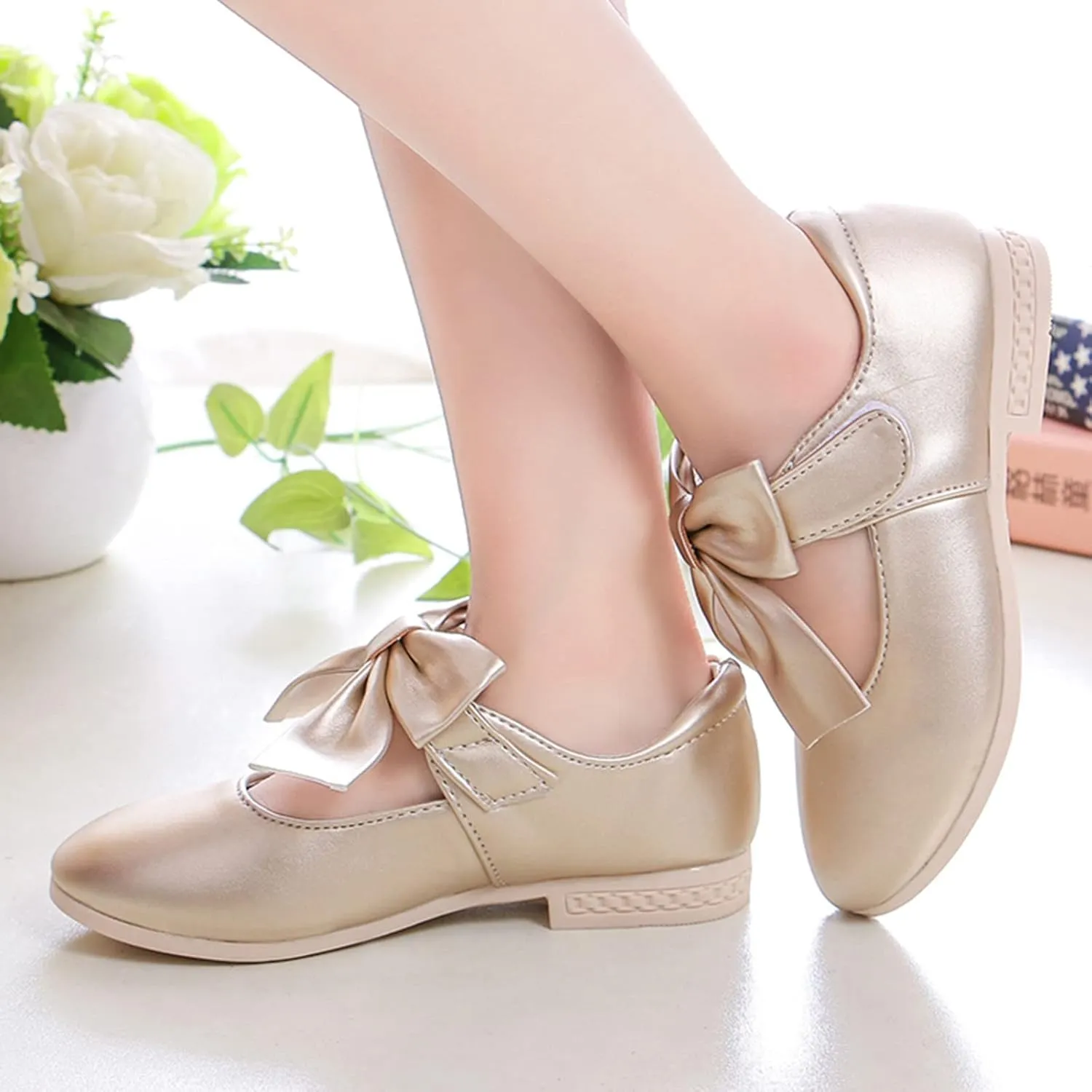 Girls Mary Jane Dress Shoes Bows Flower Toddler Wedding Church Shoes Low Heels Toddler Little Kids Pump Shoes
