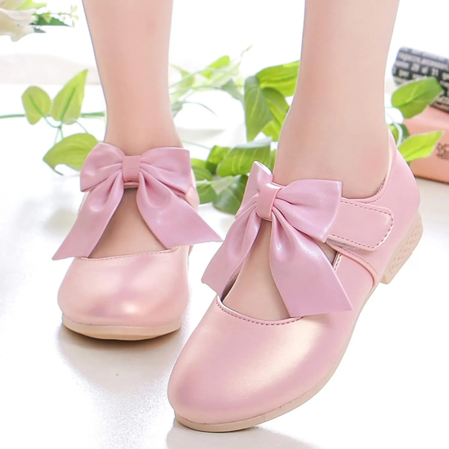 Girls Mary Jane Dress Shoes Bows Flower Toddler Wedding Church Shoes Low Heels Toddler Little Kids Pump Shoes