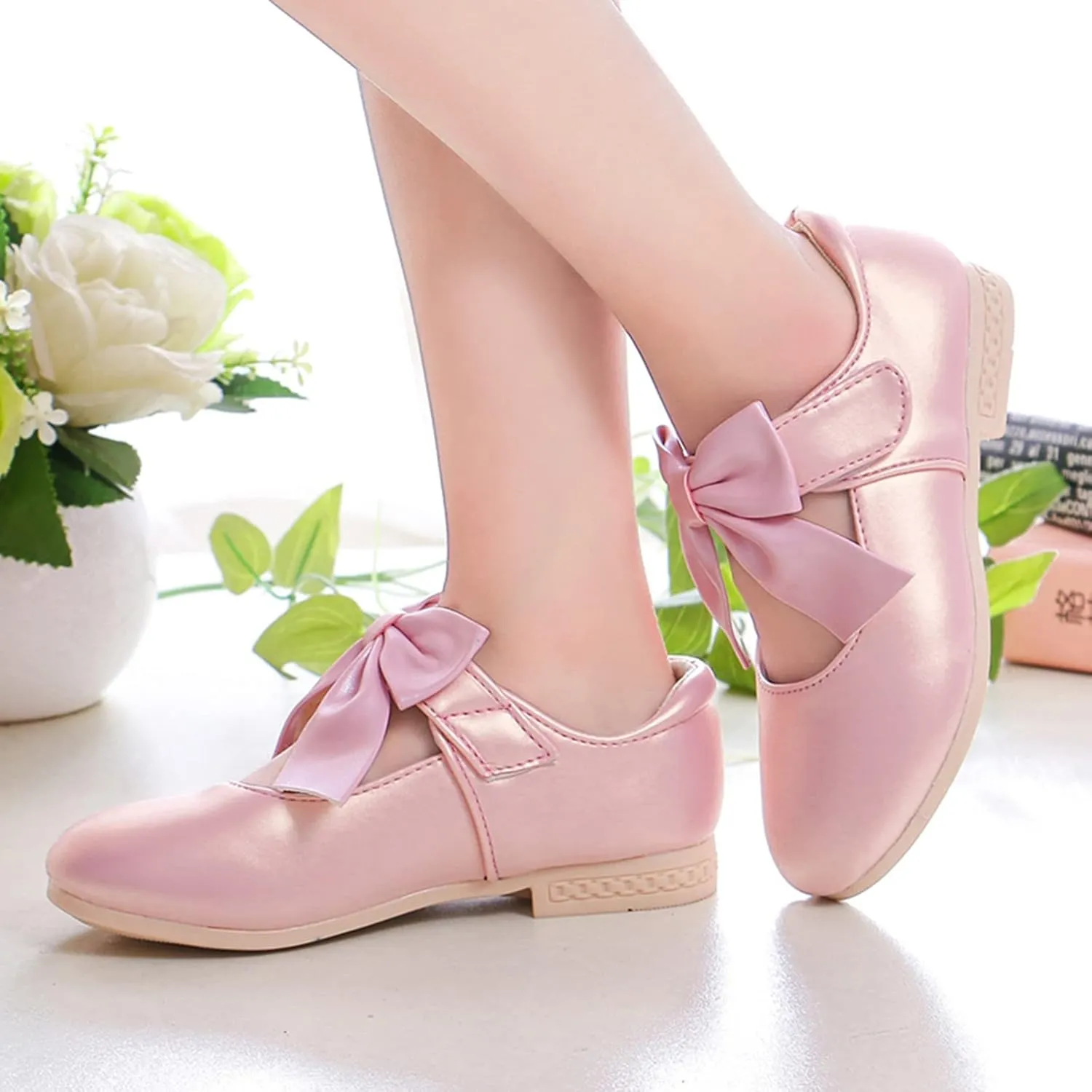 Girls Mary Jane Dress Shoes Bows Flower Toddler Wedding Church Shoes Low Heels Toddler Little Kids Pump Shoes