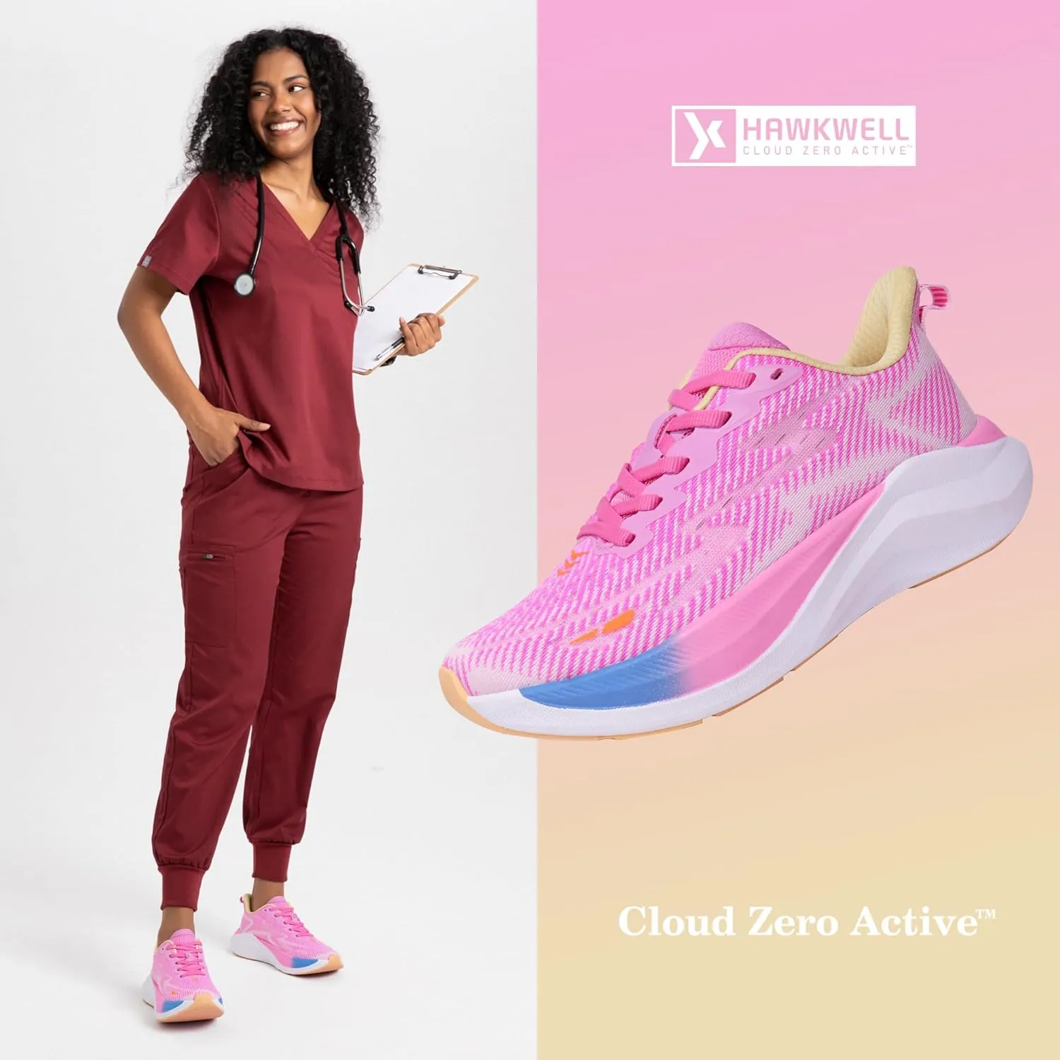 Hawkwell Women's Cloud Zero Active Nursing Shoes Cushion Breathable Tennis Walking Gym Medical Work Sneakers