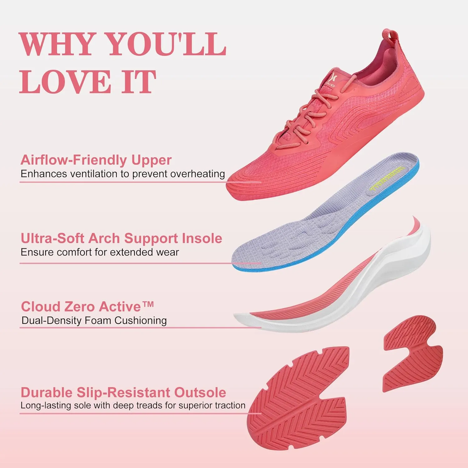 Hawkwell Women's Cloud Zero Active Nursing Shoes Cushion Breathable Walking Running Tennis Workout Slip Resistant Medical Work Sneakers